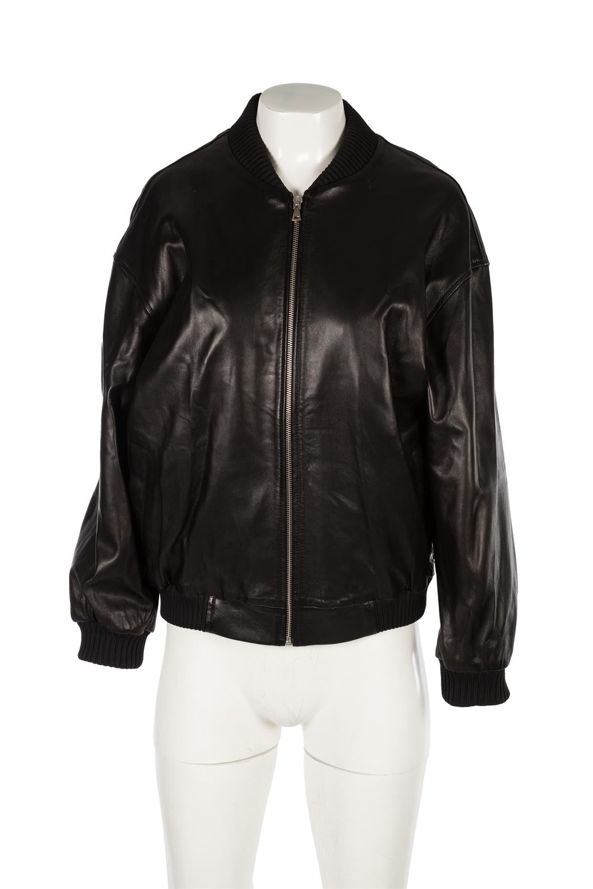 NOUR HAMMOUR BLACK MARLY LEATHER BOMBER JACKET FR 34 UK 6