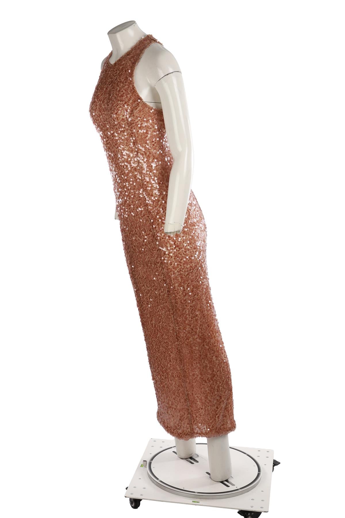 GALVAN LONDON BEIGE SEQUIN MAXI DRESS UK 12