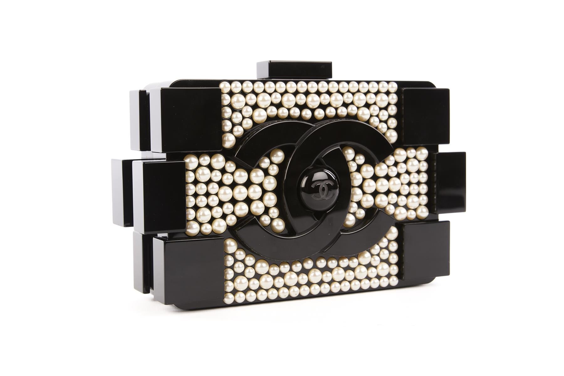 CHANEL BLACK 2014 BOY BRICK LEGO PEARL CLUTCH