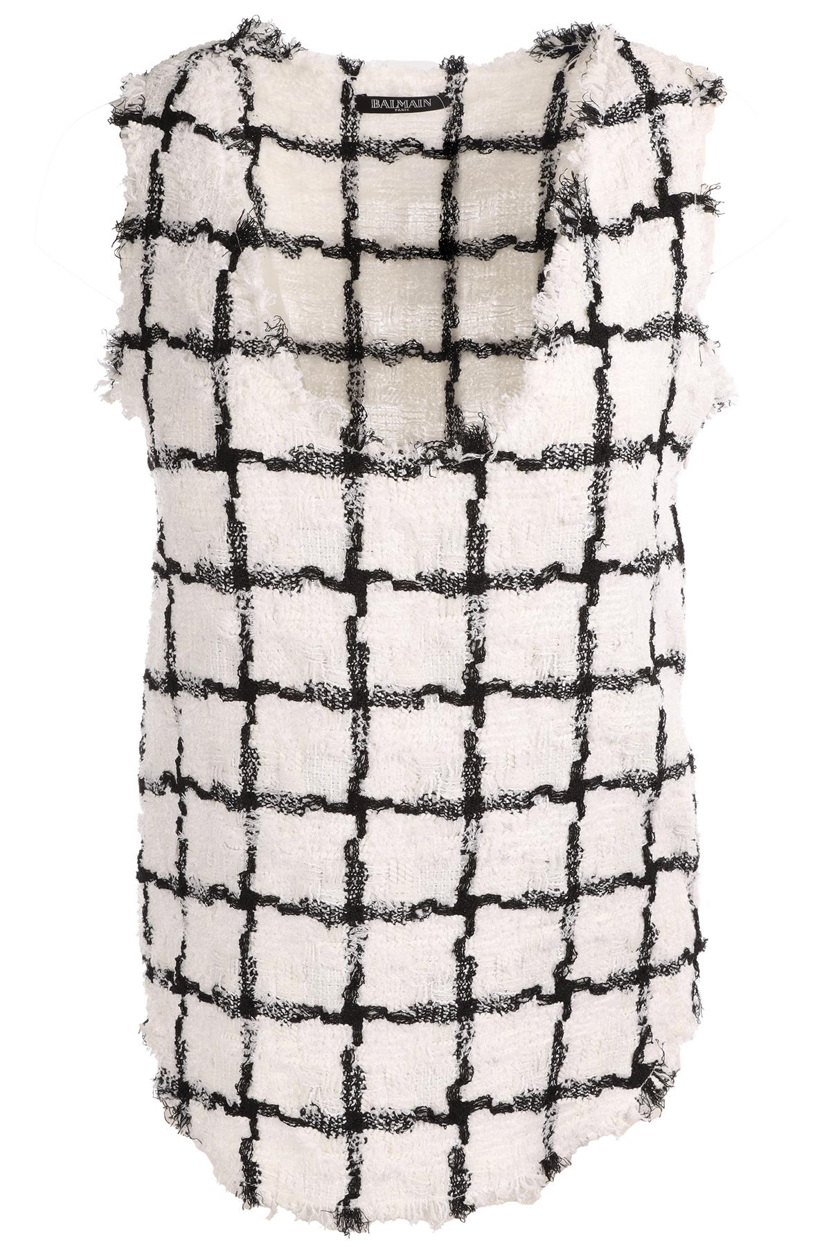 BALMAIN WHITE TWEED TOP FR 36 UK 8