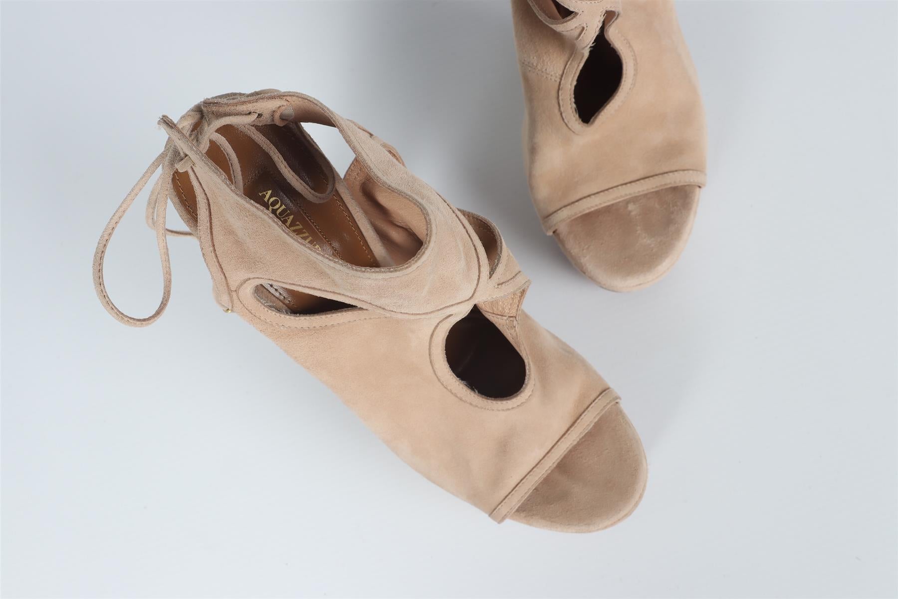 AQUAZZURA NUDE SUEDE SANDALS EU 38.5 UK 5.5 US 8.5