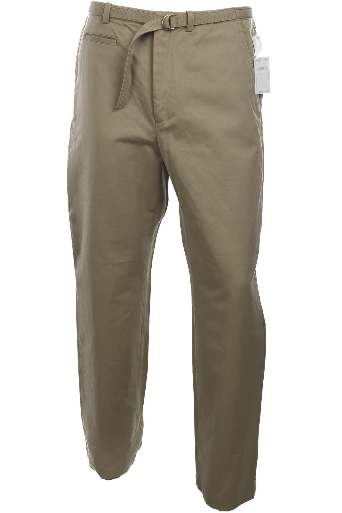 AURALEE KHAKI MENS COTTON STRAIGHT LEG PANTS MEDIUM