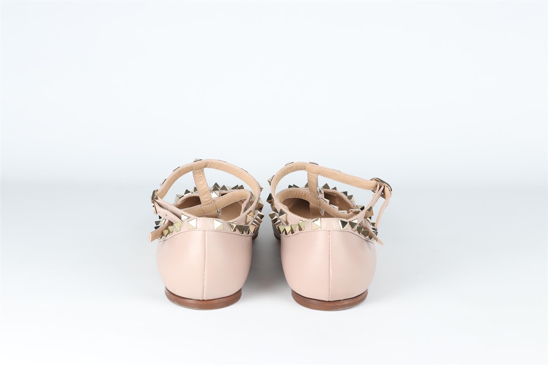 VALENTINO GARAVANI NUDE ROCKSTUD LEATHER BALLERINA FLATS EU 40 UK 7 US 10