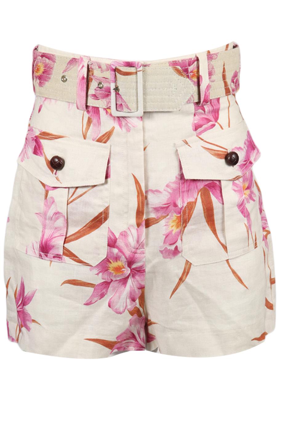 ZIMMERMANN FLORAL PRINT LINEN SHORTS UK 8