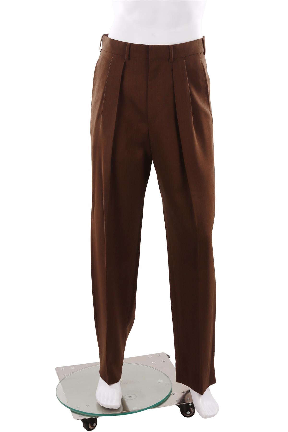 KHAKI MEN'S WOOL STRAIGHT LEG PANTS