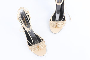 SAINT LAURENT TAUPE BABYLONE LEATHER SANDALS EU 39 UK 6 US 9