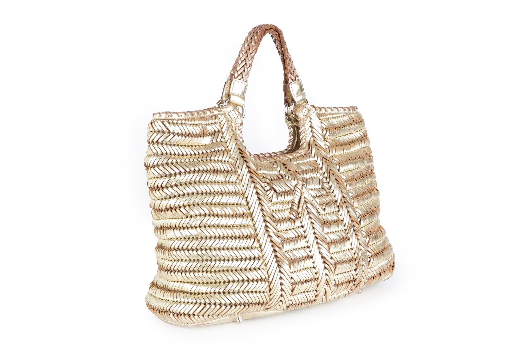 ANYA HINDMARCH GOLD LEATHER TOTE BAG