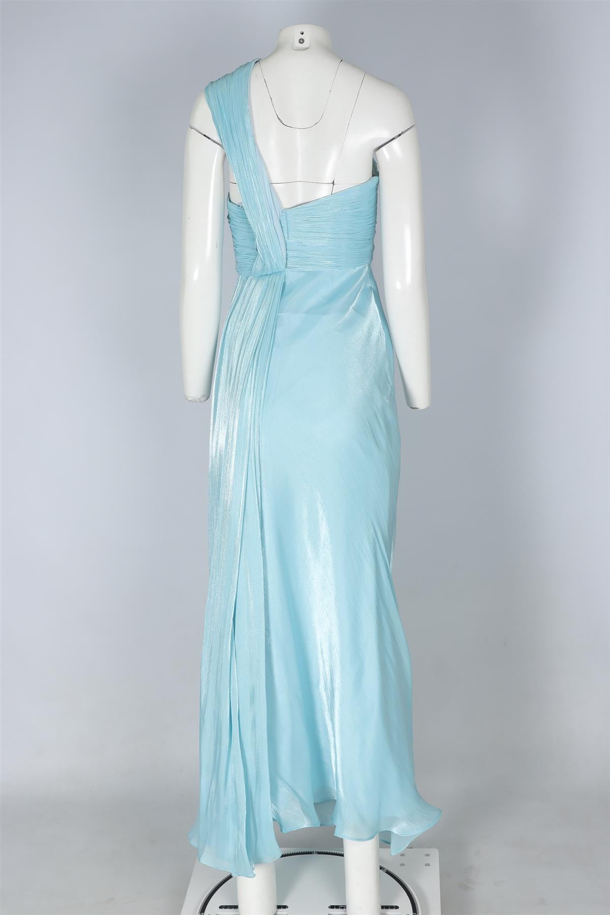 BADGLEY MISCHKA BLUE SILK MAXI DRESS US 2 UK 6