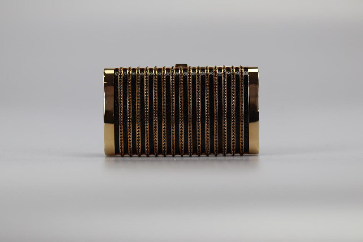 STARK CRYSTAL EMBELLISHED PYTHON AND GOLD TONE CLUTCH