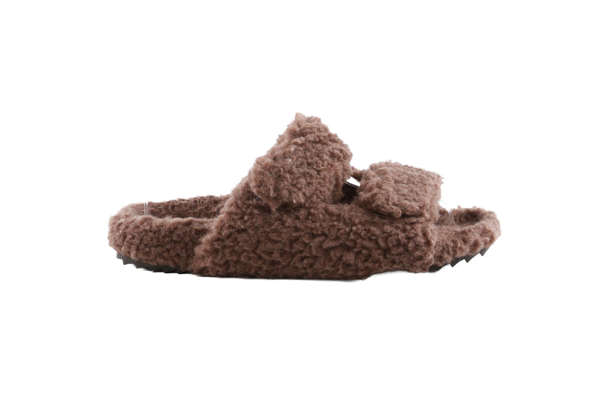 JAMES PERSE BROWN FAUX SHEARLING SANDALS EU 38 UK 5 US 8