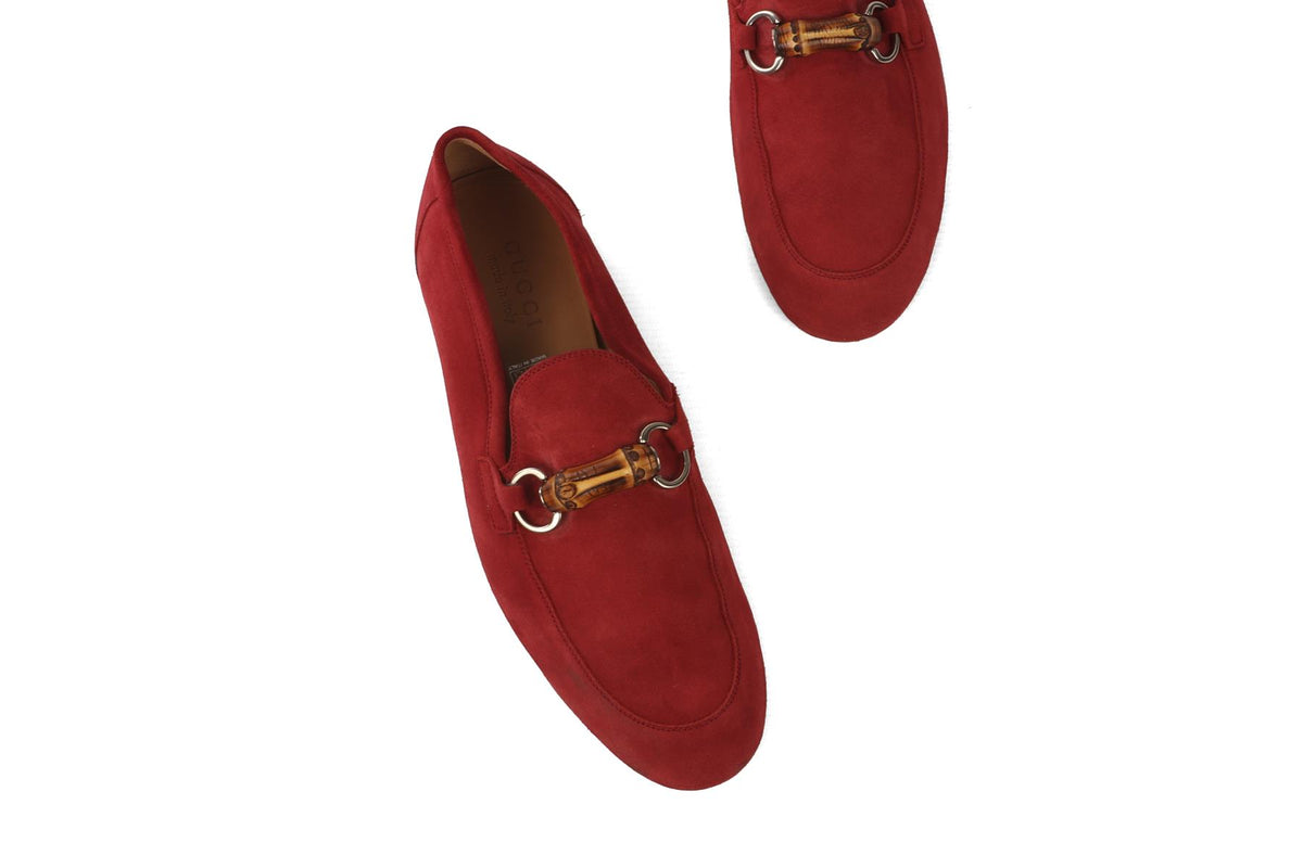 GUCCI RED MEN'S SUEDE LOAFERS EU 41 UK 7.5 US 8.5