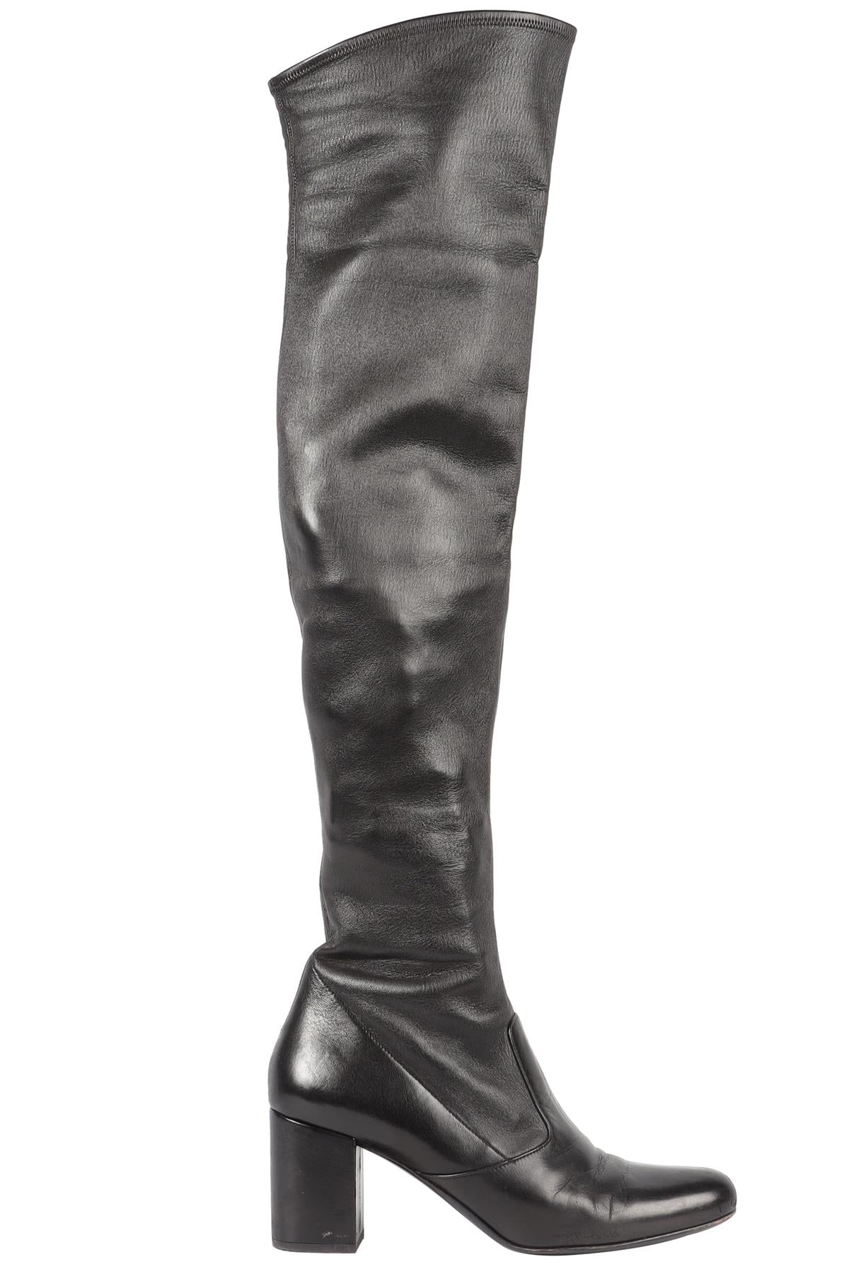 SAINT LAURENT BLACK LEATHER OVER THE KNEE BOOTS EU 39 UK 6 US 9