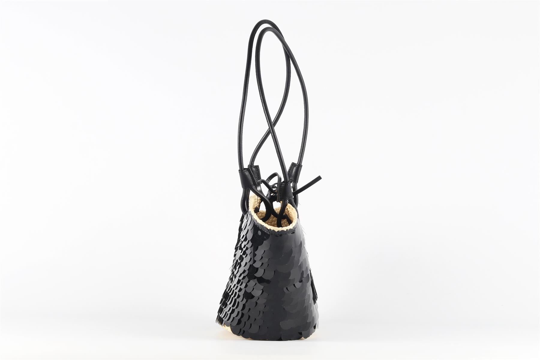 LOEWE + PAULA'S IBIZA BLACK ANAGRAM SMALL SEQUIN AND STRAW SHOULDER BAG