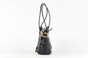 LOEWE + PAULA'S IBIZA BLACK ANAGRAM SMALL SEQUIN AND STRAW SHOULDER BAG