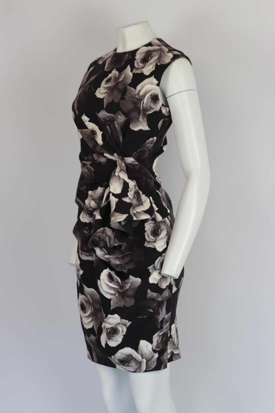 LANVIN RUCHED FLORAL PRINT STRETCH WOOL BLEND DRESS FR 38 UK 10