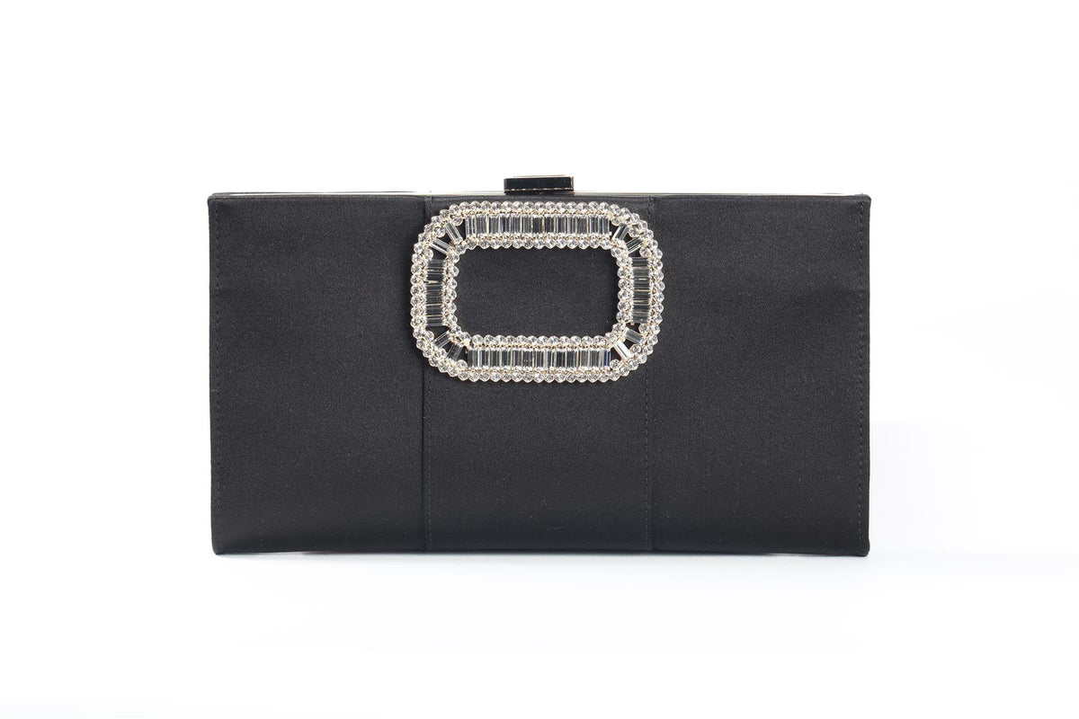 ROGER VIVIER BLACK PILGRIM MINI CRYSTAL AND SATIN CLUTCH