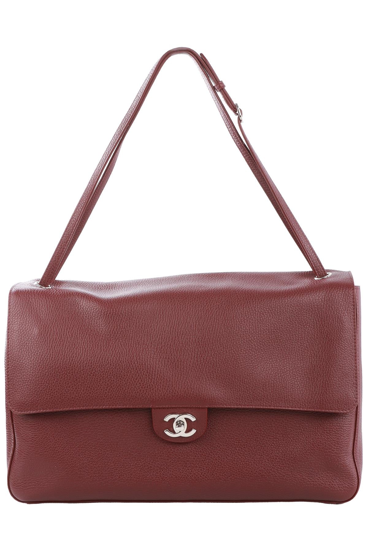CHANEL BURGUNDY 2026 MAXI FLAP LEATHER SHOULDER BAG