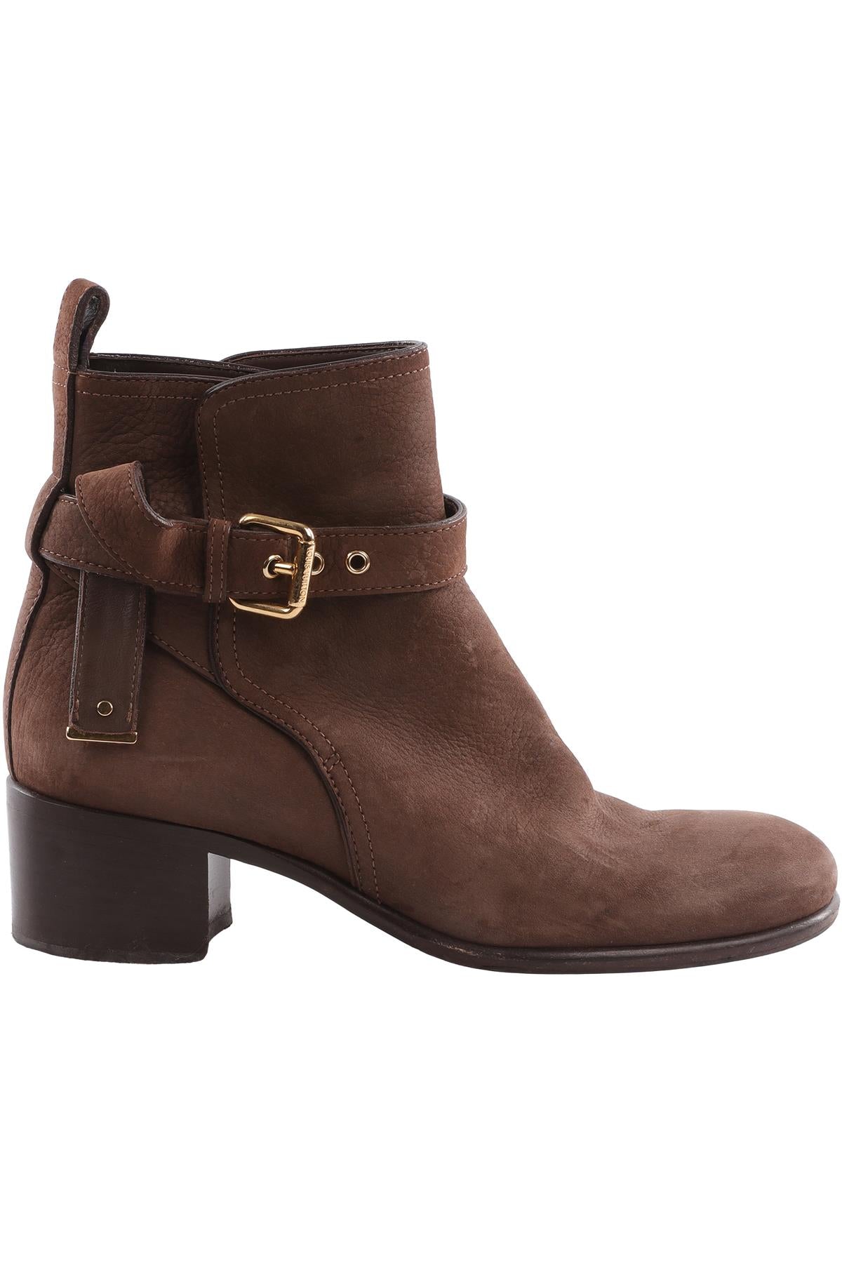 LOUIS VUITTON BROWN SUEDE ANKLE BOOTS EU 38