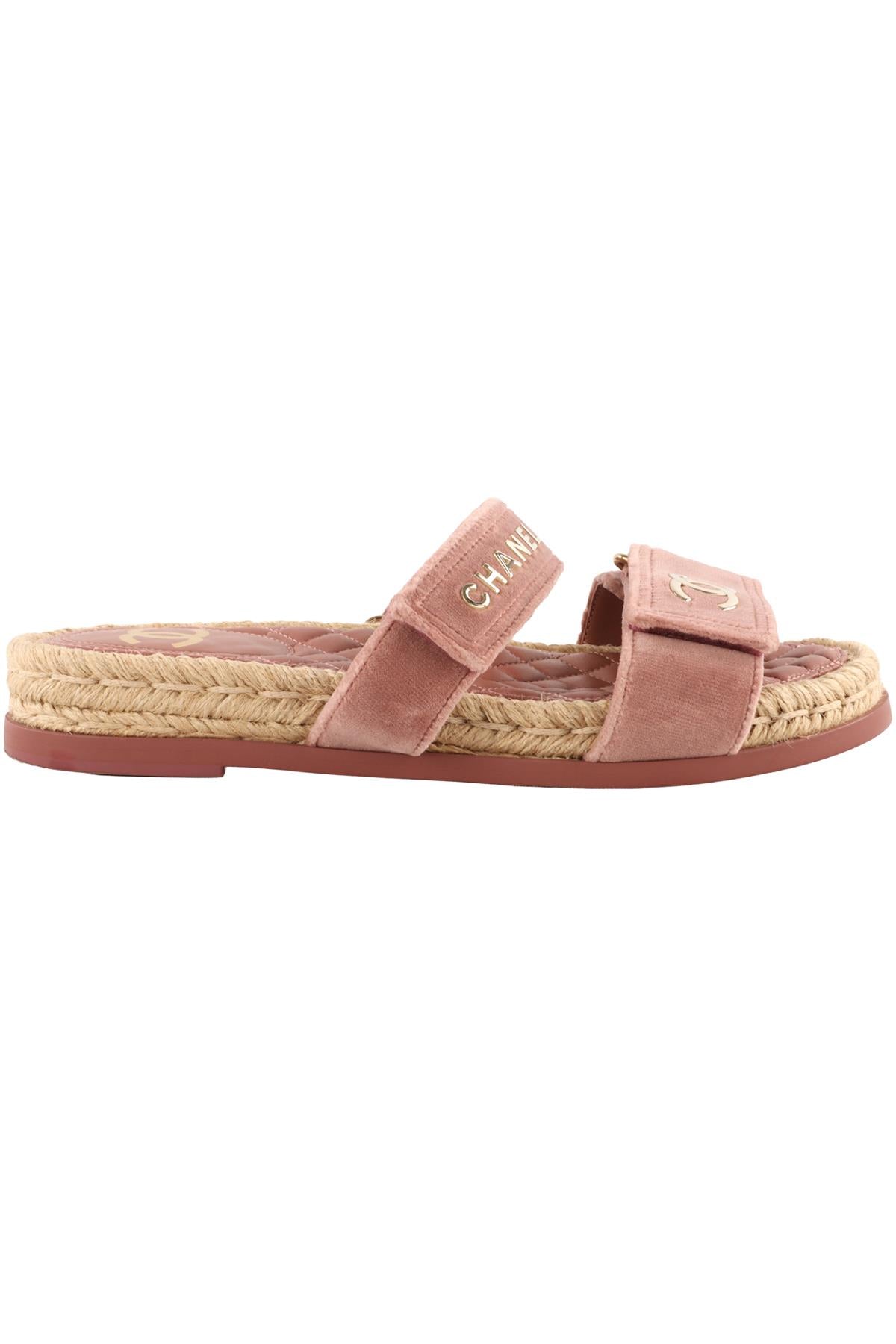 CHANEL PINK 2023 CC VELVET SANDAL EU 38 UK 5 US 8