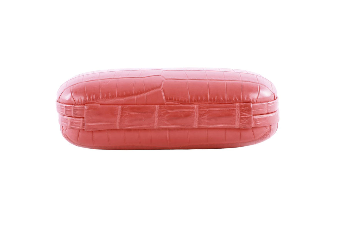 BOTTEGA VENETA RED KNOT CROCODILE CLUTCH