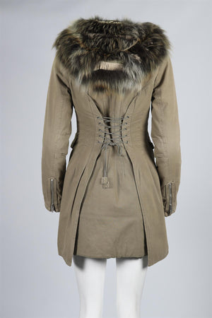 ERMANNO SCERVINO PADDED FOX FUR AND COTTON COAT IT 40 UK 8