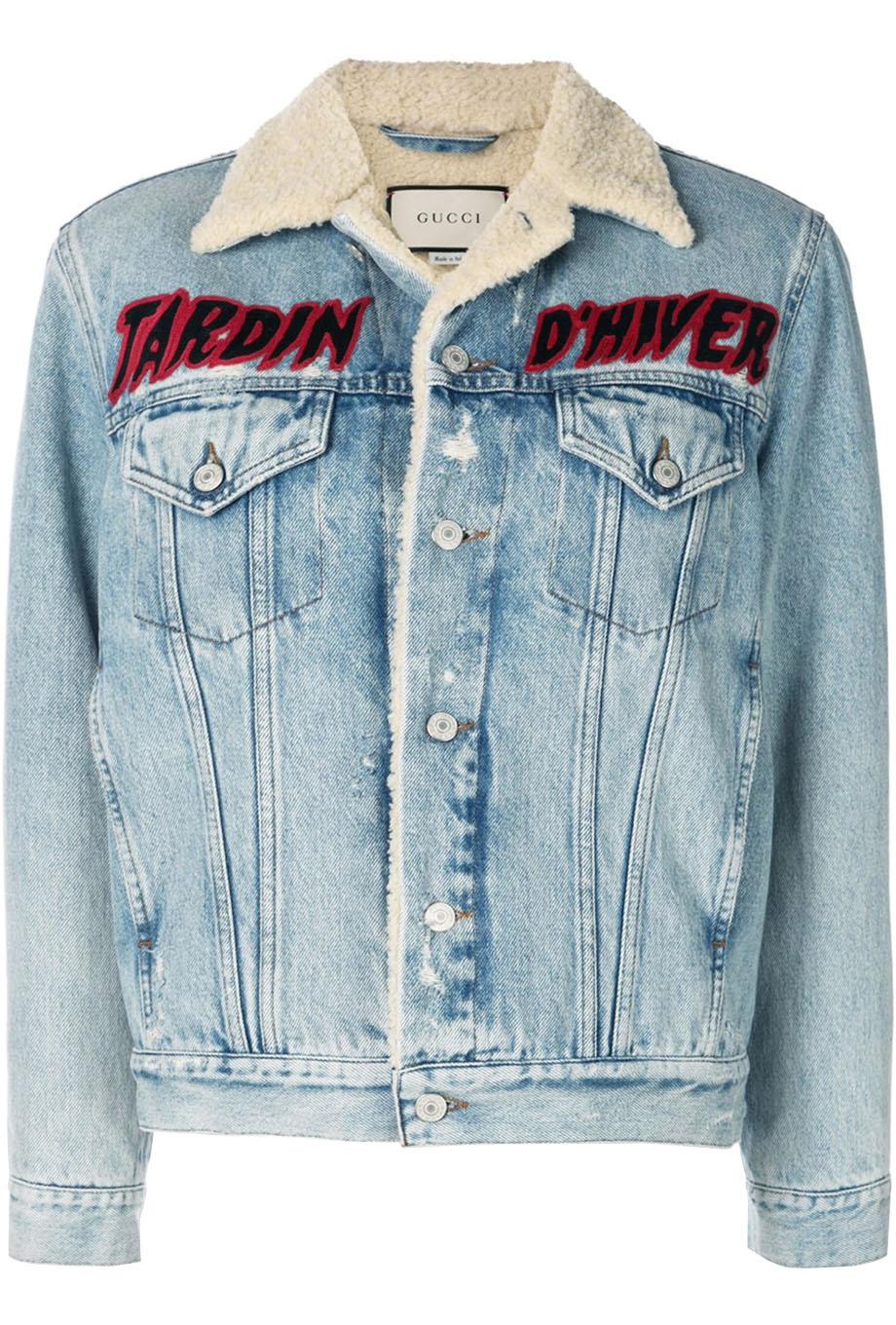 GUCCI EMBELLISHED SHEARLING LINED DENIM JACKET IT 44 UK 12