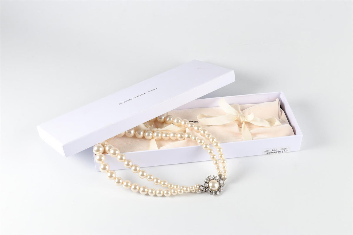 ALESSANDRA RICH IVORY CRYSTAL AND FAUX PEARL NECKLACE