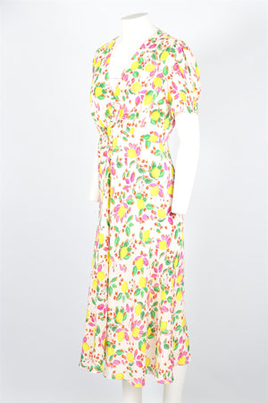 SALONI MULTICOLOURED SILK MIDI DRESS UK 14