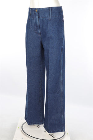 PATOU BLUE COTTON HIGH RISE WIDE LEG JEANS FR 38 UK 10