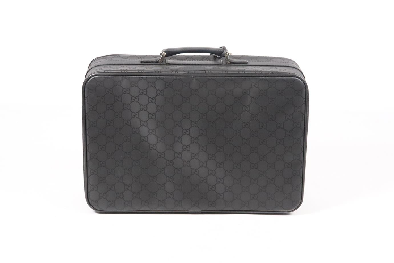 GUCCI VINTAGE GG SATIN AND LEATHER SUITCASE