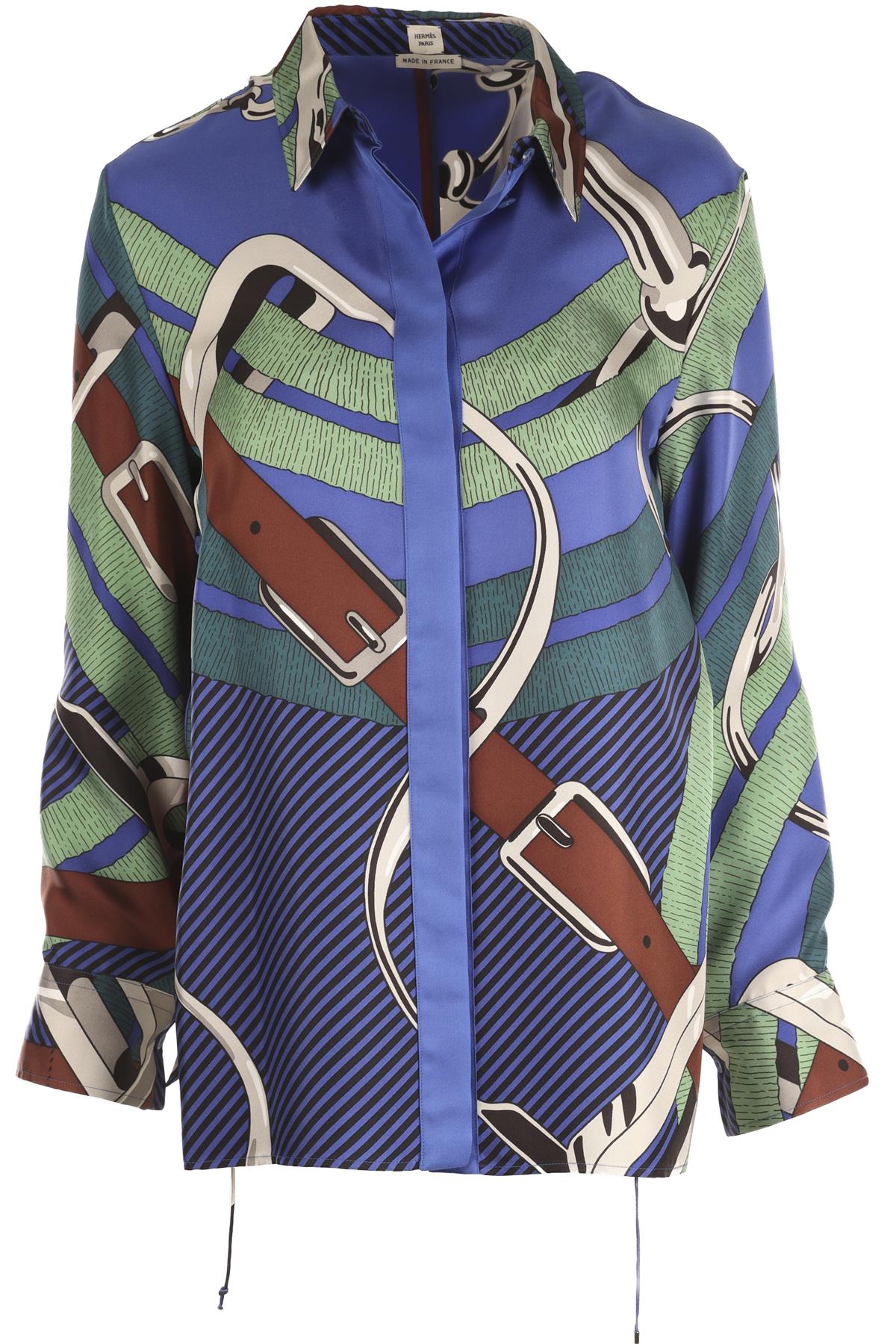 HERMÈS BLUE SILK SHIRT FR 36 UK 8