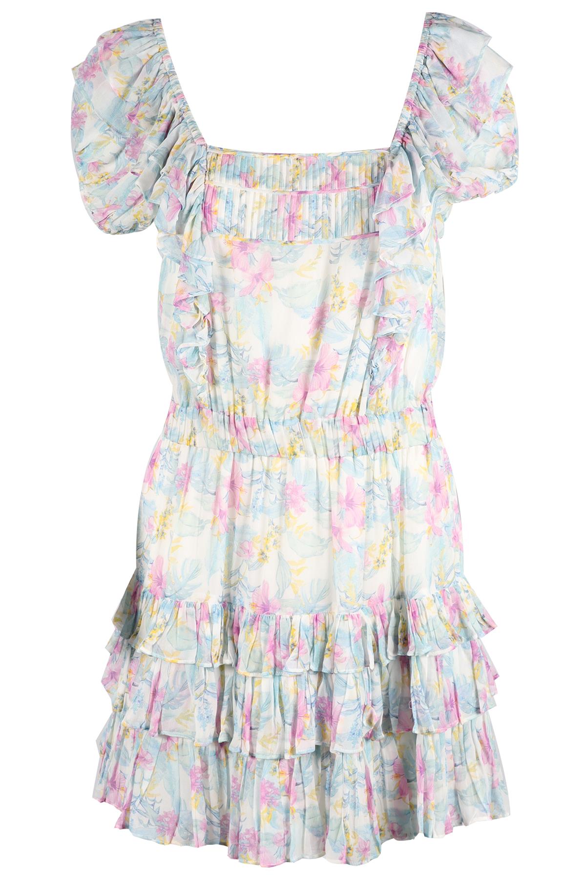 LOVESHACKFANCY MULTICOLOURED CHIFFON MINI DRESS SMALL