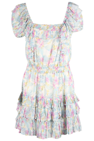 LOVESHACKFANCY MULTICOLOURED CHIFFON MINI DRESS SMALL