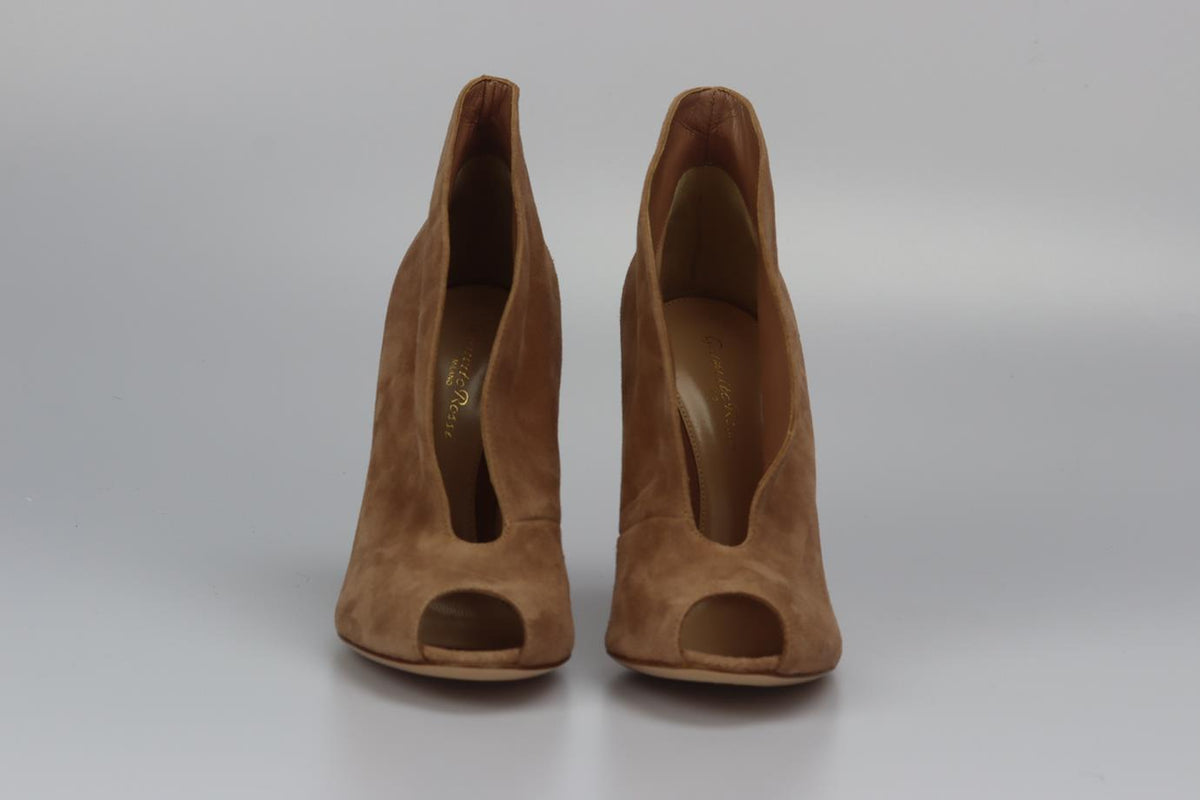 GIANVITO ROSSI SUEDE PEEP TOE ANKLE BOOTS EU 38.5 UK 5.5 US 8.5