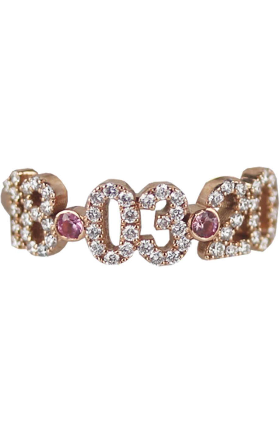 STEPHANIE GOTTLIEB + NOUSH JEWELRY 14K ROSE GOLD PAVE DIAMOND DATE RING