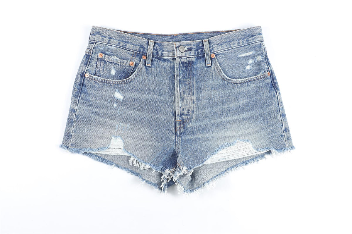 LEVI'S BLUE HIGH RISE DENIM SHORTS W30 UK 12