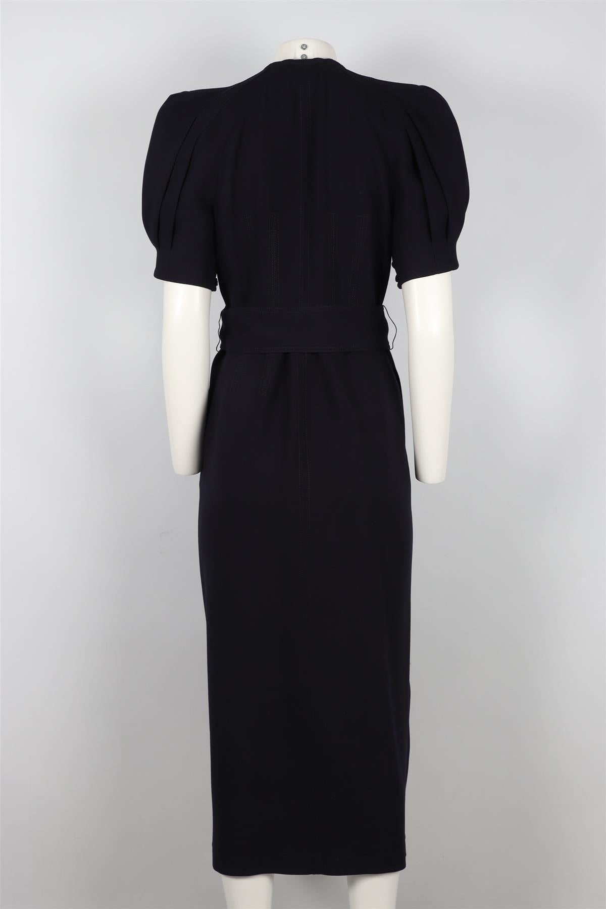 GABRIELA HEARST NAVY BELTED WOOL MAXI DRESS IT 44 UK 12