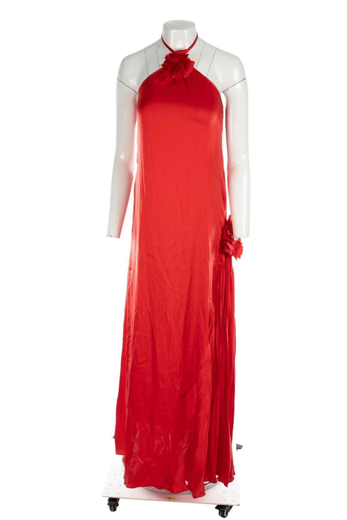 KIKA VARGAS RED SILK MAXI DRESS SMALL