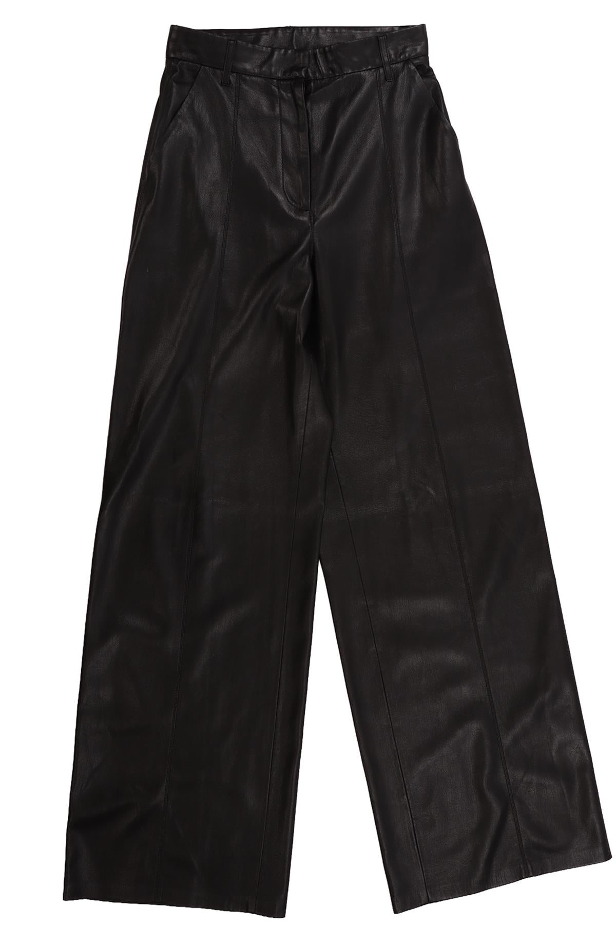 BLACK FAUX LEATHER STRAIGHT LEG PANTS