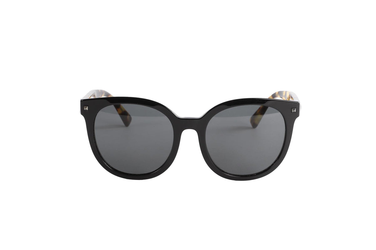 VALENTINO BLACK ROUND FRAME ACETATE SUNGLASSES