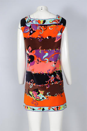 EMILIO PUCCI MULTI VINTAGE VELVET MINI DRESS UK 14