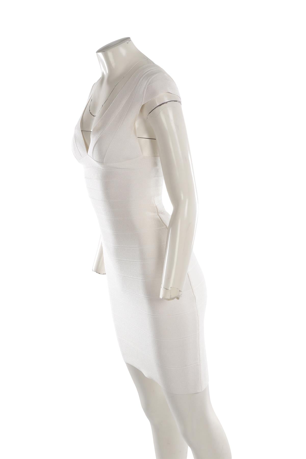 HERVE LEGER ECRU BANDAGE DRESS XSMALL