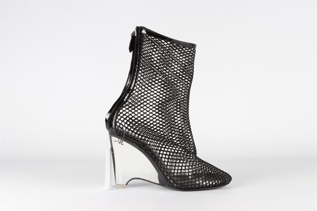 ALAÏA BLACK LA CAGE MESH WEDGE ANKLE BOOTS EU 38 UK 5 US 8