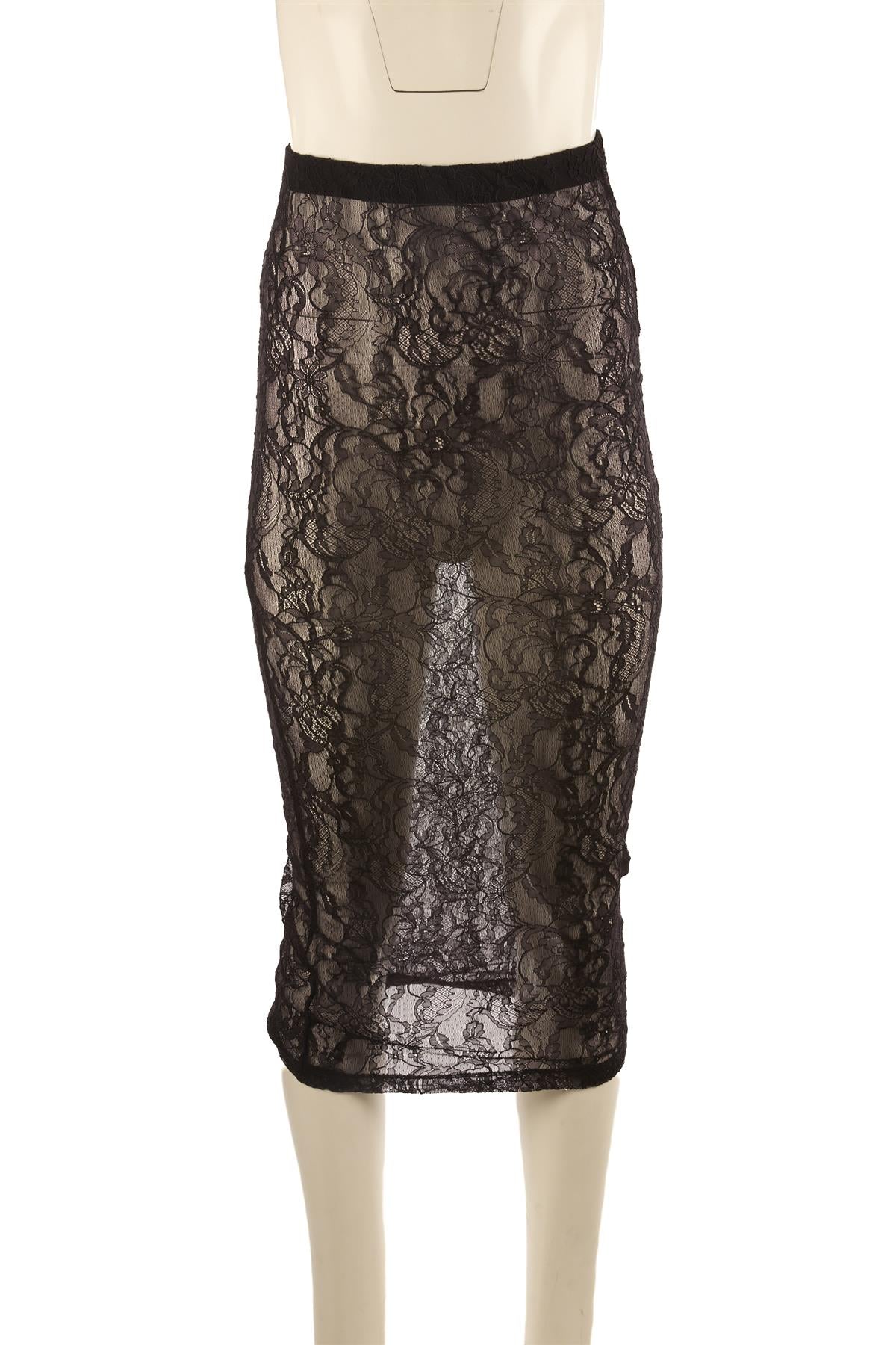 WARDROBE NYC BLACK LACE MIDI SKIRT XSMALL