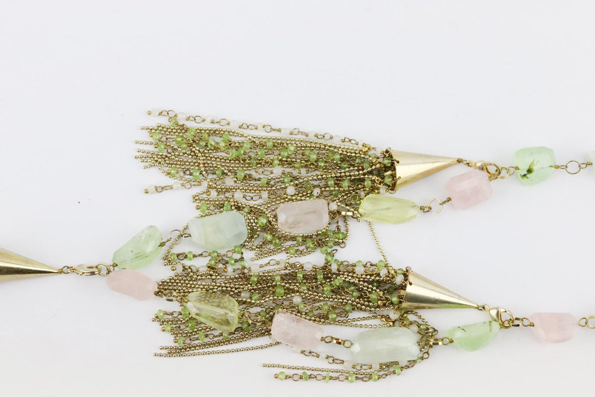 ROSANTICA TASSELED GOLD TONE BEAD NECKLACE