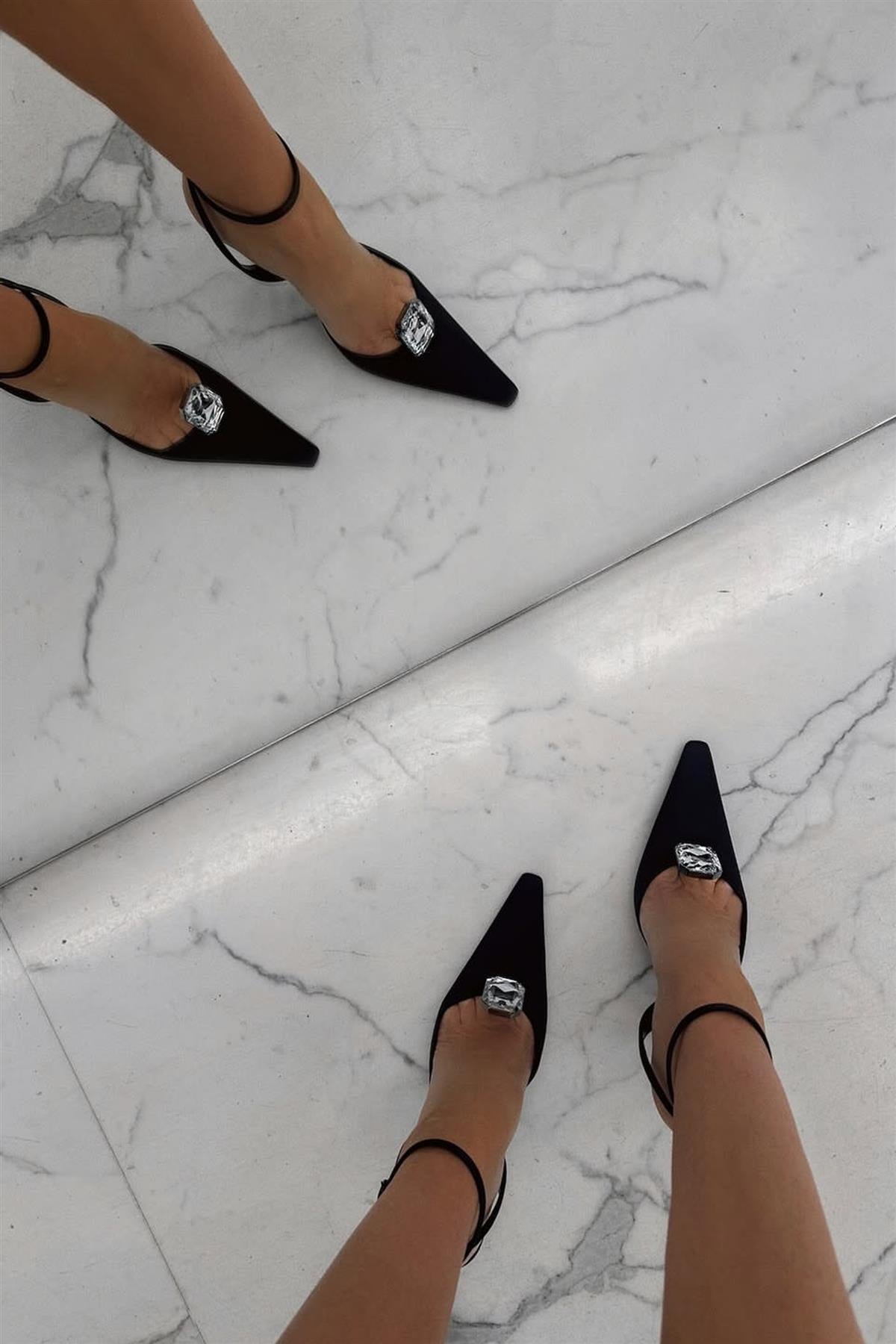 SAINT LAURENT BLACK HARLOW CRYSTAL AND SATIN PUMPS EU 39 UK 6 US 9