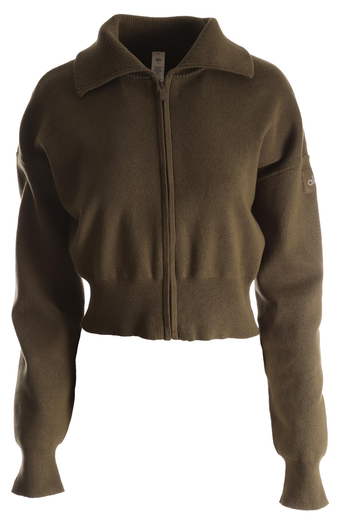 ALO YOGA GREEN COTTON CARDIGAN MEDIUM