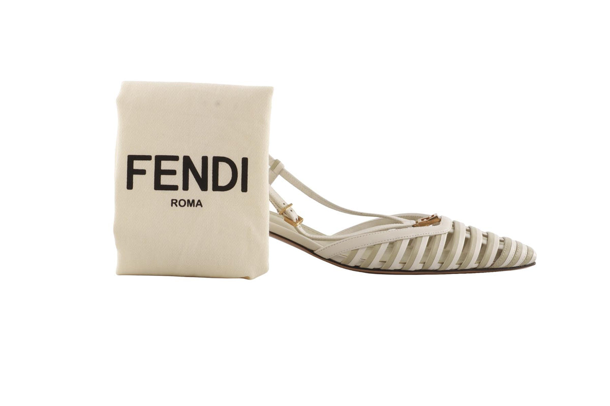 FENDI WHITE FOLD SLINGBACK PUMPS EU 39 UK 6 US 9