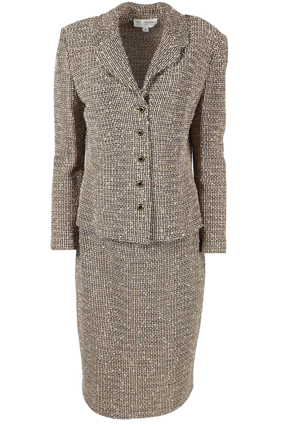 ST JOHN COLLECTION TAN WOOL SKIRT SUIT US 8 UK 12