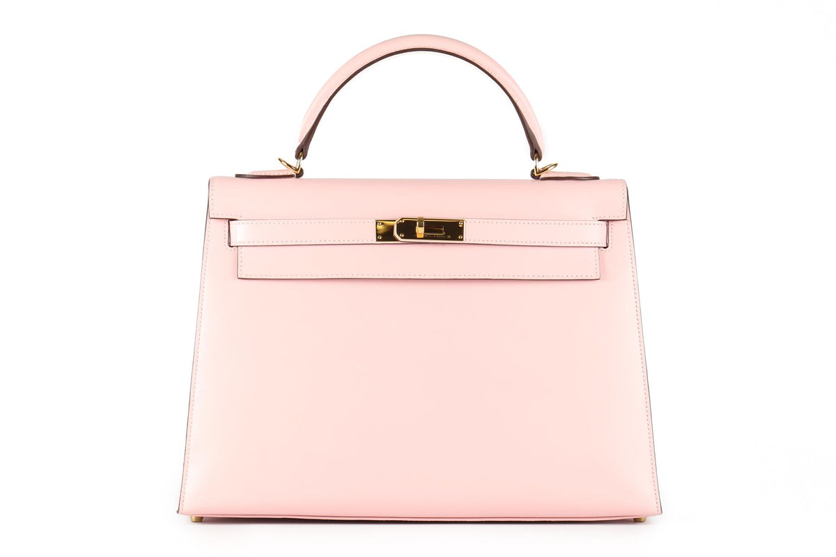 HERMÈS PINK 2017 KELLY SELLIER 32 CM TADELAKT LEATHER BAG IN ROSE SAKURA